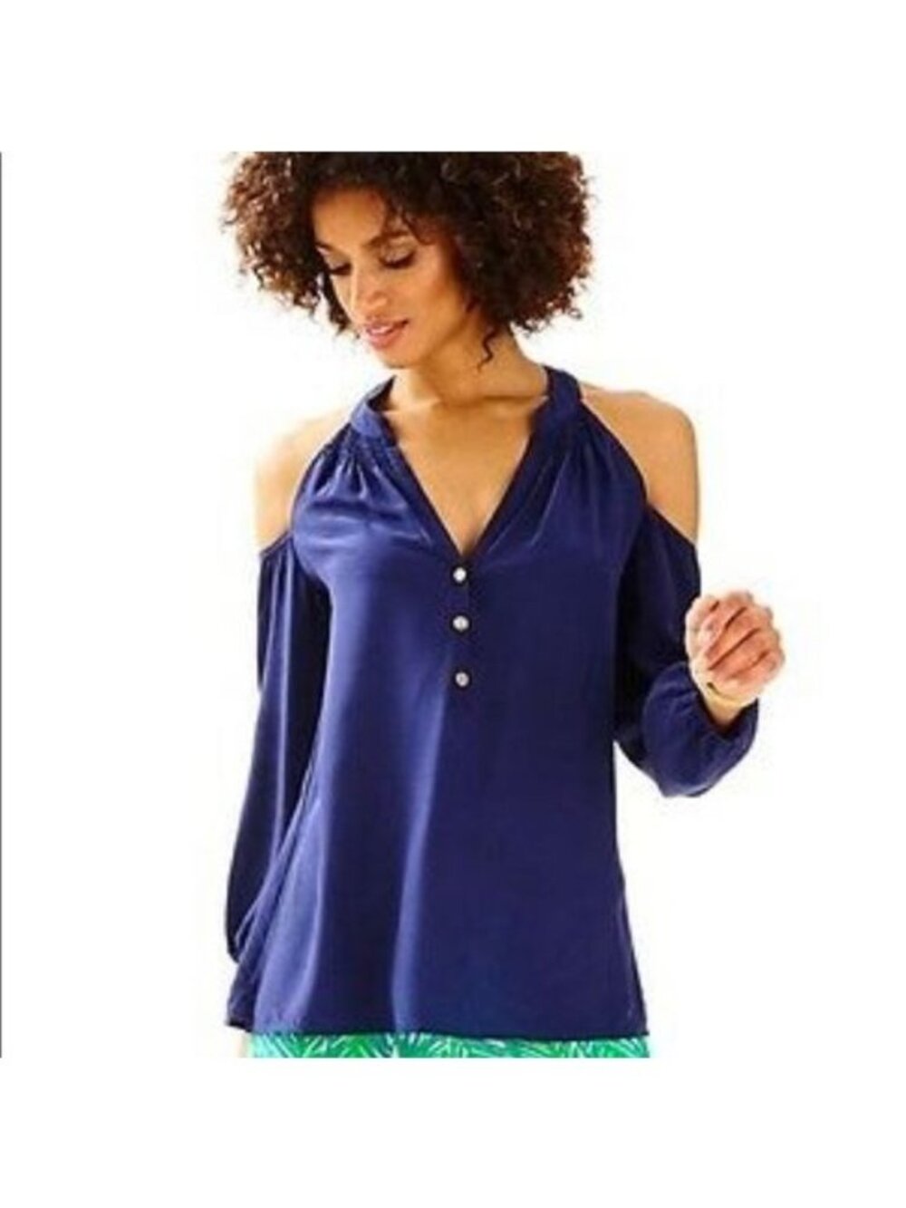 Lilly Pulitzer Sunny Cold Shoulder Elsa Top Blue Small 100% silk